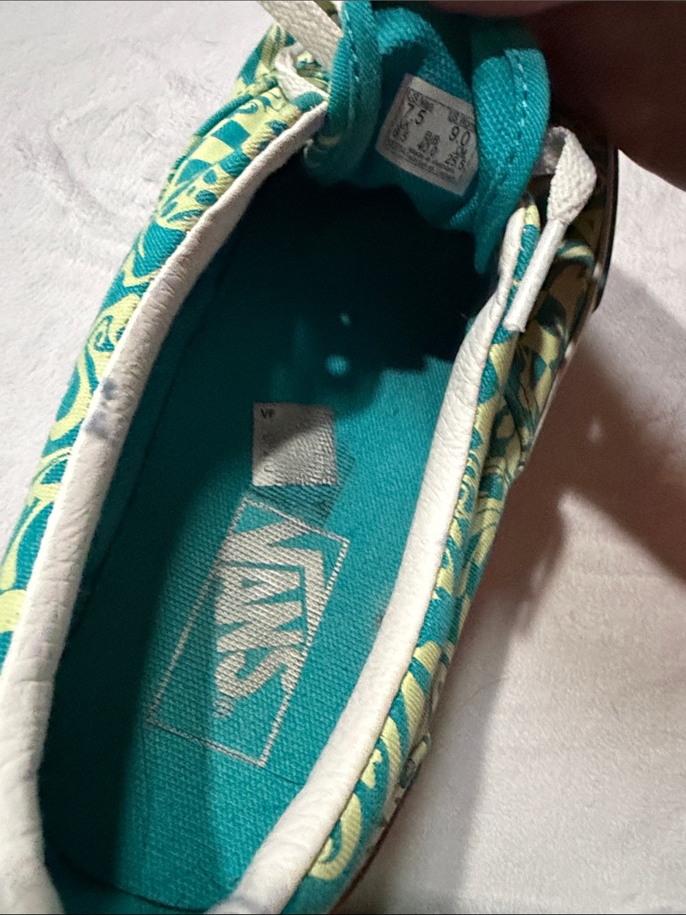 Vans Women's Teal and Cream Floral Checker Platform Sneakers - Picture 7 of 7